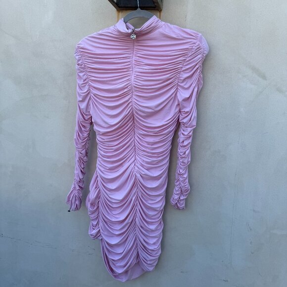 H&M Magda Butrym Bodycon Crepe Mini Dress Mock Neck Rose Appliqué Stretch Jersey - Picture 9 of 11